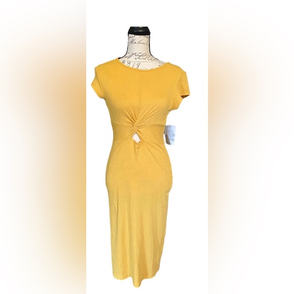 VELVET TORCH YELLOW RIBBED KNIT MIDI DRESS SIZE MEDIUM (8-10) NWT - Picture 5 of 11